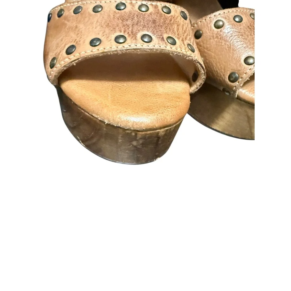 BED|STU Mali Cutout Leather Lace‎ Up Platform Wood Heel Sandals 6.5